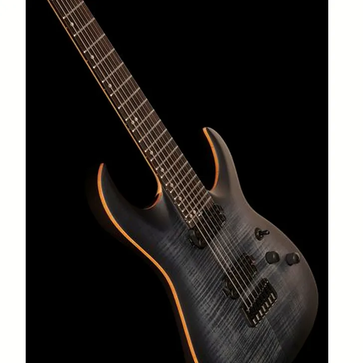 Elektrische gitaar review Harley Benton Amarok-7 BKNT Flame Burst